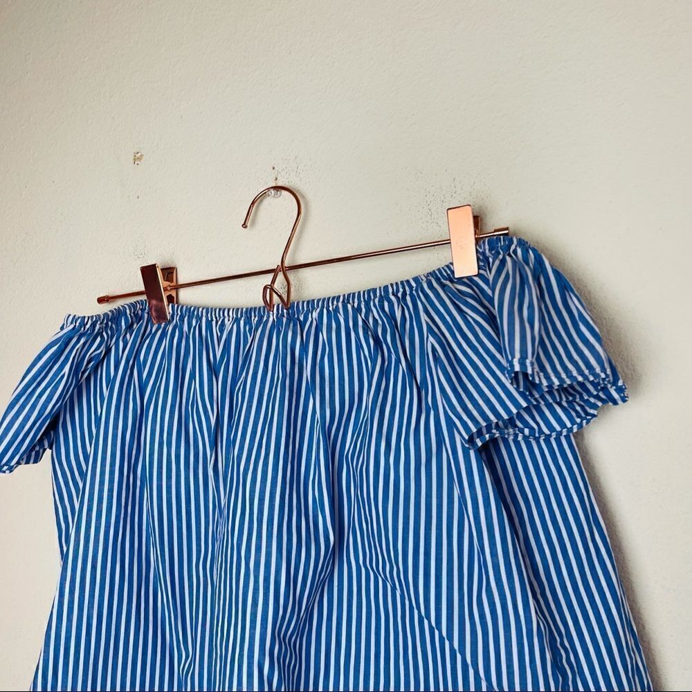 EUC Zara Blue Striped Off Shoulder Top Small - Picture 6 of 8